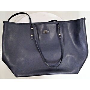 COACH Dark Blue Leather Shoulder Tote Bag‎